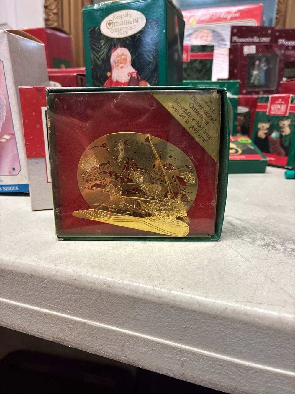 Hallmark Dimensional Ornament 1982 Winter Sleigh Ride Etched Brass 24 kt Gold To